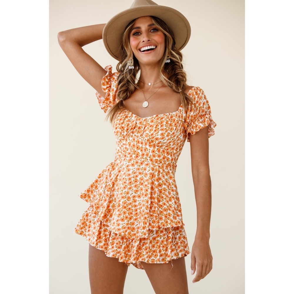Orange Floral Romper for Summer/Festival/Beach